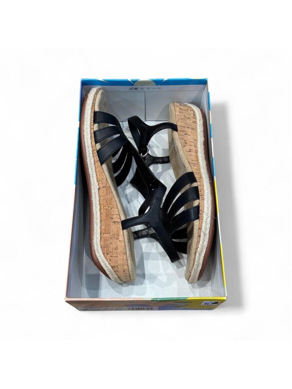 NWT Easy Street Wedge Sandals Black Womens 10 Comfort Espadrille Cork Dorinda